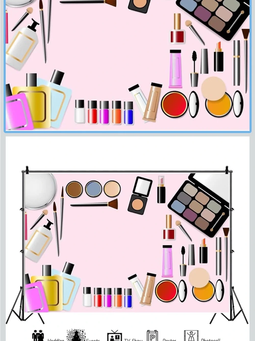 Women Makeup Collection Backdrop - Pink Cosmetic Display
